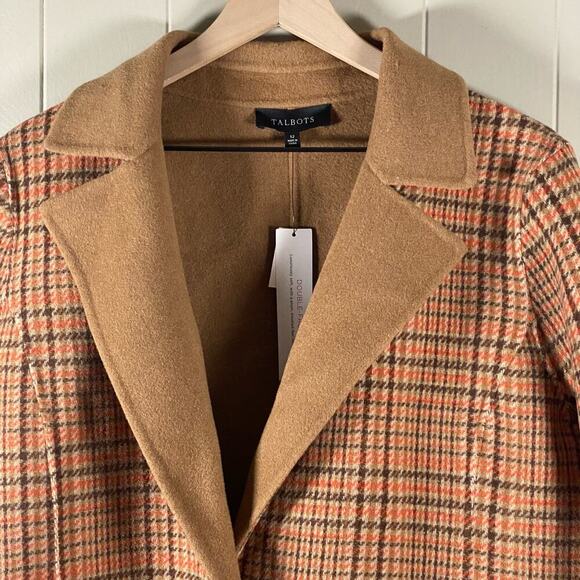 NEW Talbots Coat 12 Wool Blend Campfire Plaid Classic Lapel Patch Pockets Long - Picture 7 of 15